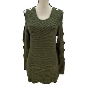 Crave Fame Long Cut Out Sleeve Crew Neck TunicSweater - Olive Green - size Small